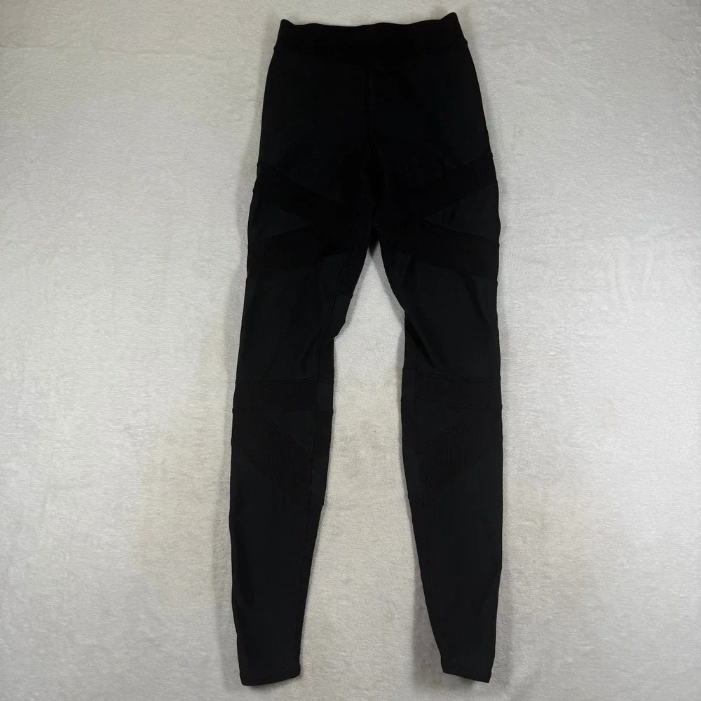 Alo Yoga High-Waist Moto Legging Black Ribbed Mesh Performance W0245R Size XS
